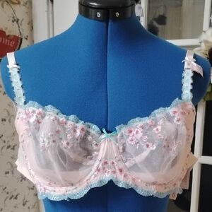 Victoria's Secret Floral Embroidered Bra - Pink and Blue